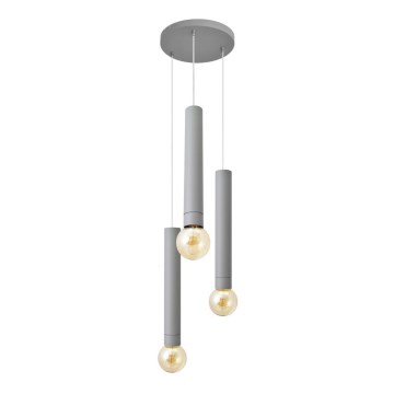 Lampadario a sospensione con filo TUBA 3xE27/15W/230V grigio