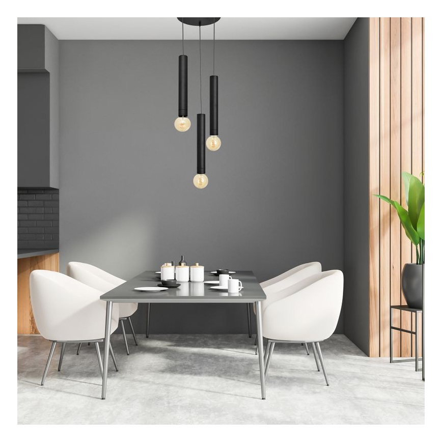 Lampadario a sospensione con filo TUBA 3xE27/15W/230V nero