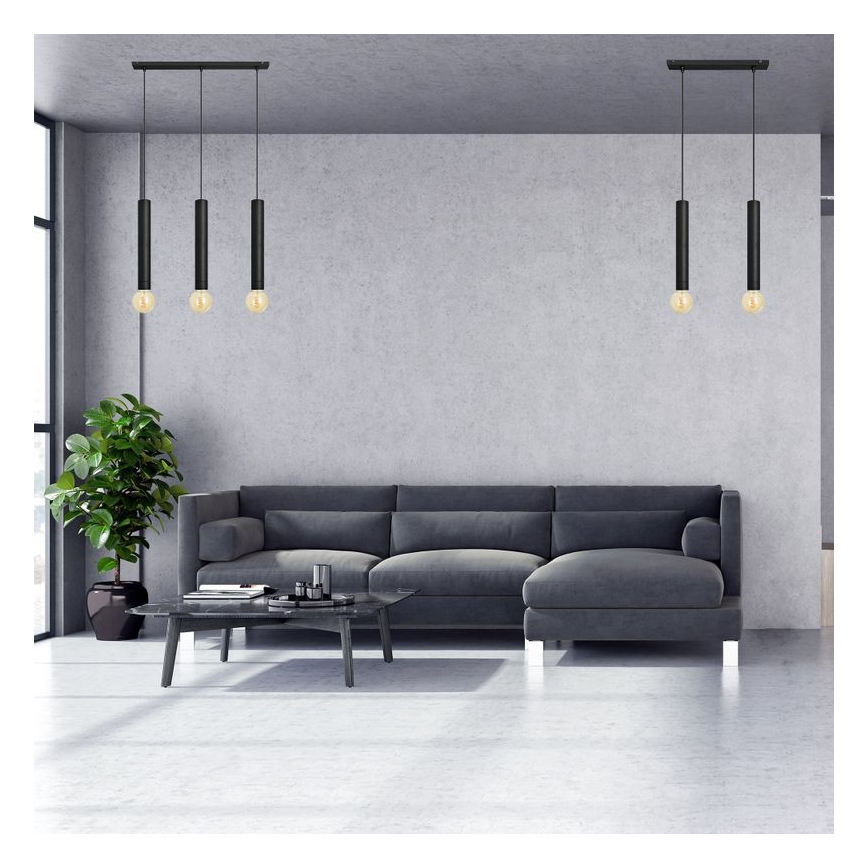 Lampadario a sospensione con filo TUBA 3xE27/15W/230V nero