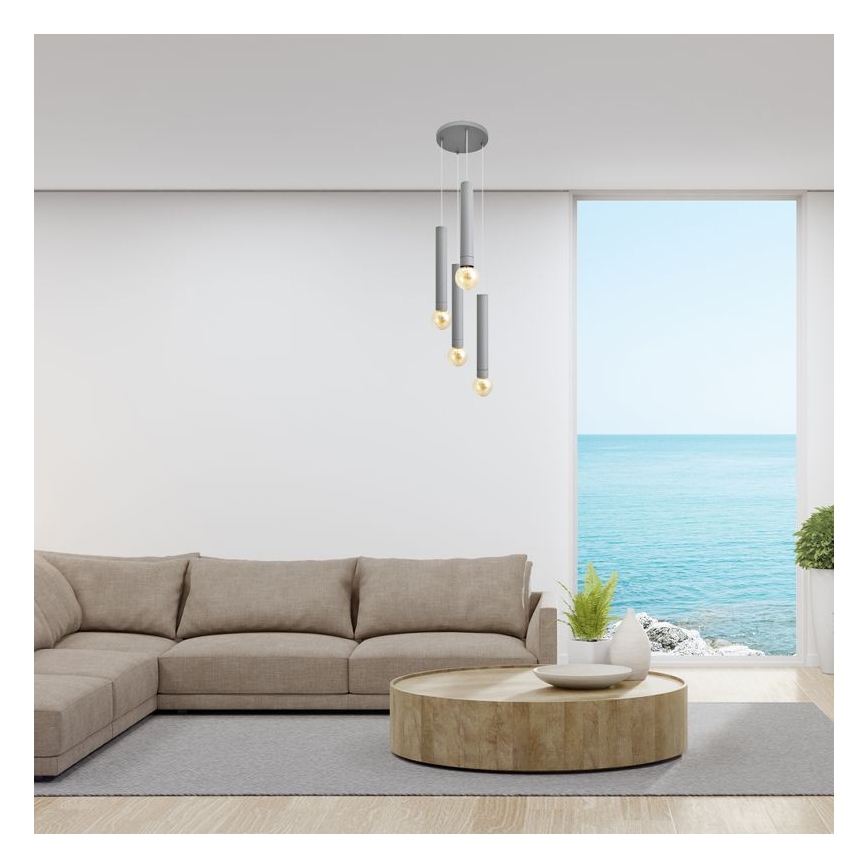 Lampadario a sospensione con filo TUBA 4xE27/15W/230V grigio