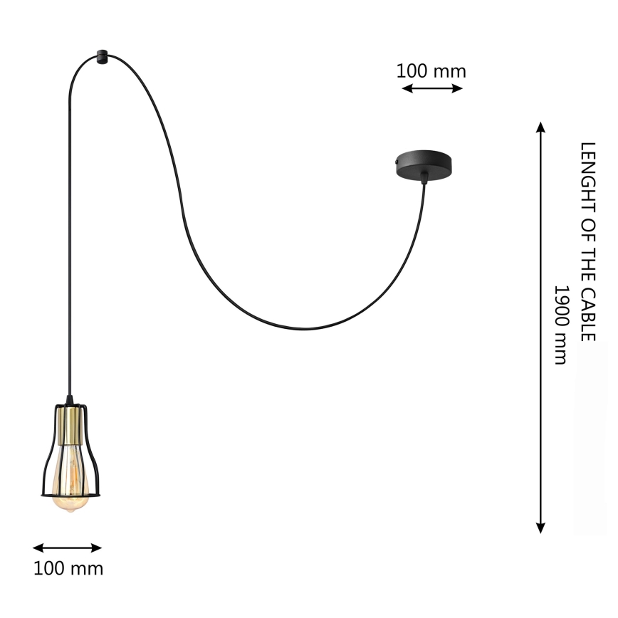 Lampadario a sospensione con filo TUBE 1xE27/15W/230V nero/oro