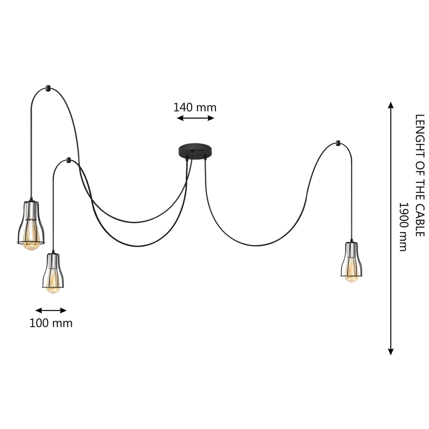Lampadario a sospensione con filo TUBE 3xE27/10W/230V ragno nero/cromo lucido