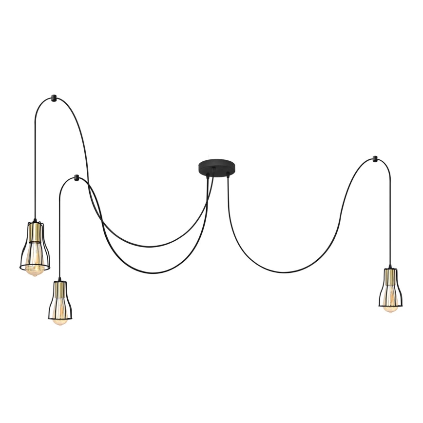 Lampadario a sospensione con filo TUBE 3xE27/10W/230V ragno nero/oro