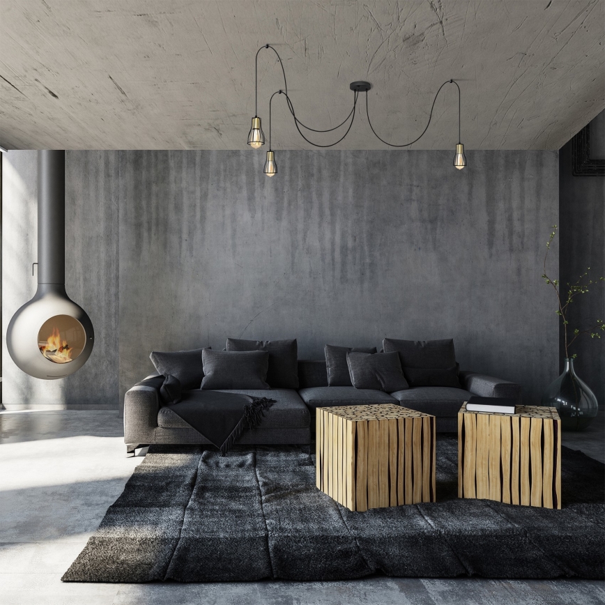 Lampadario a sospensione con filo TUBE 3xE27/10W/230V ragno nero/oro