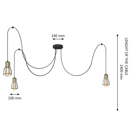 Lampadario a sospensione con filo TUBE 3xE27/10W/230V ragno nero/oro