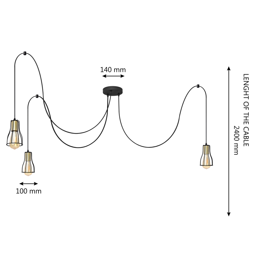 Lampadario a sospensione con filo TUBE 3xE27/10W/230V ragno nero/oro