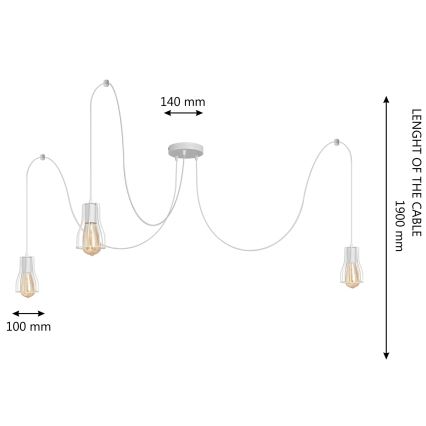 Lampadario a sospensione con filo TUBE 3xE27/15W/230V ragno bianco