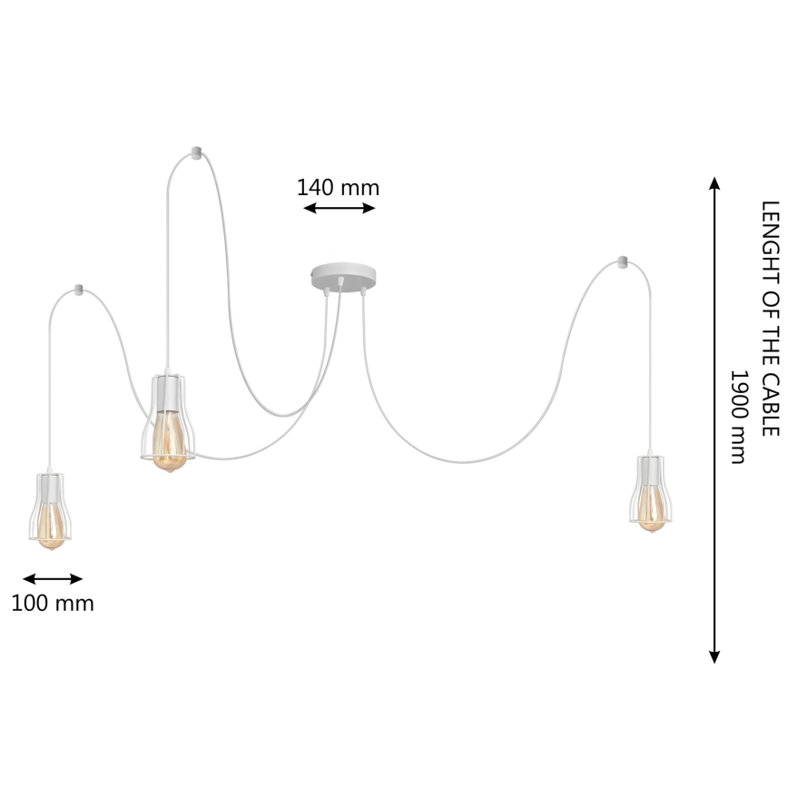Lampadario a sospensione con filo TUBE 3xE27/15W/230V ragno bianco