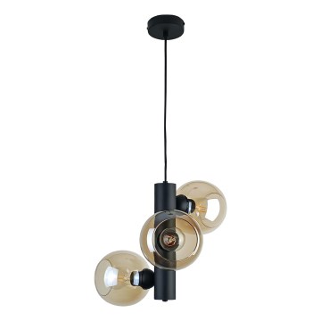Lampadario a sospensione con filo TUBE 3xE27/60W/230V nero/fumé beige