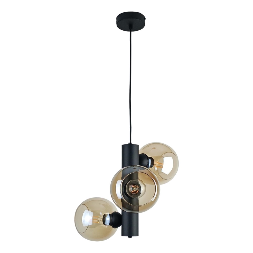 Lampadario a sospensione con filo TUBE 3xE27/60W/230V nero/fumé beige