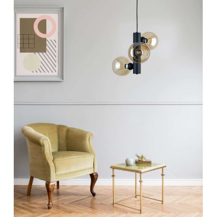Lampadario a sospensione con filo TUBE 3xE27/60W/230V nero/fumé beige