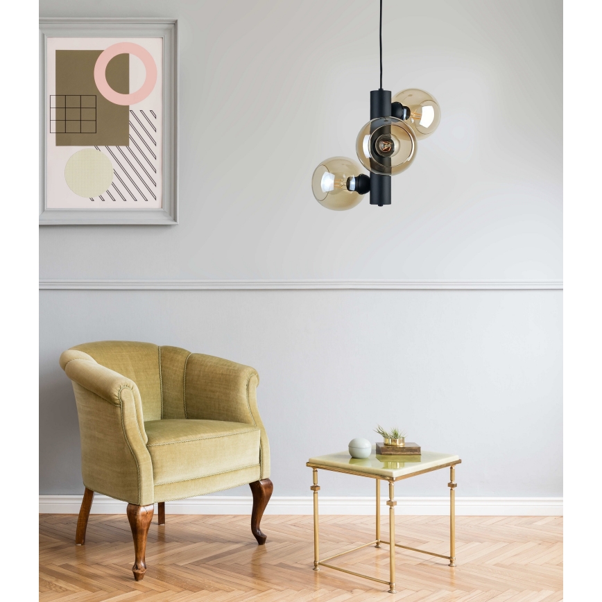 Lampadario a sospensione con filo TUBE 3xE27/60W/230V nero/fumé beige