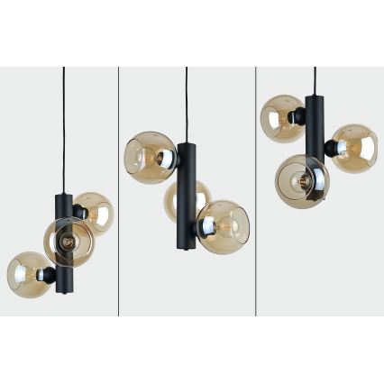 Lampadario a sospensione con filo TUBE 3xE27/60W/230V nero/fumé beige
