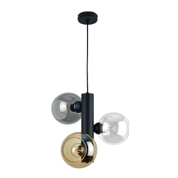 Lampadario a sospensione con filo TUBE 3xE27/60W/230V nero/fumé beige/limpido