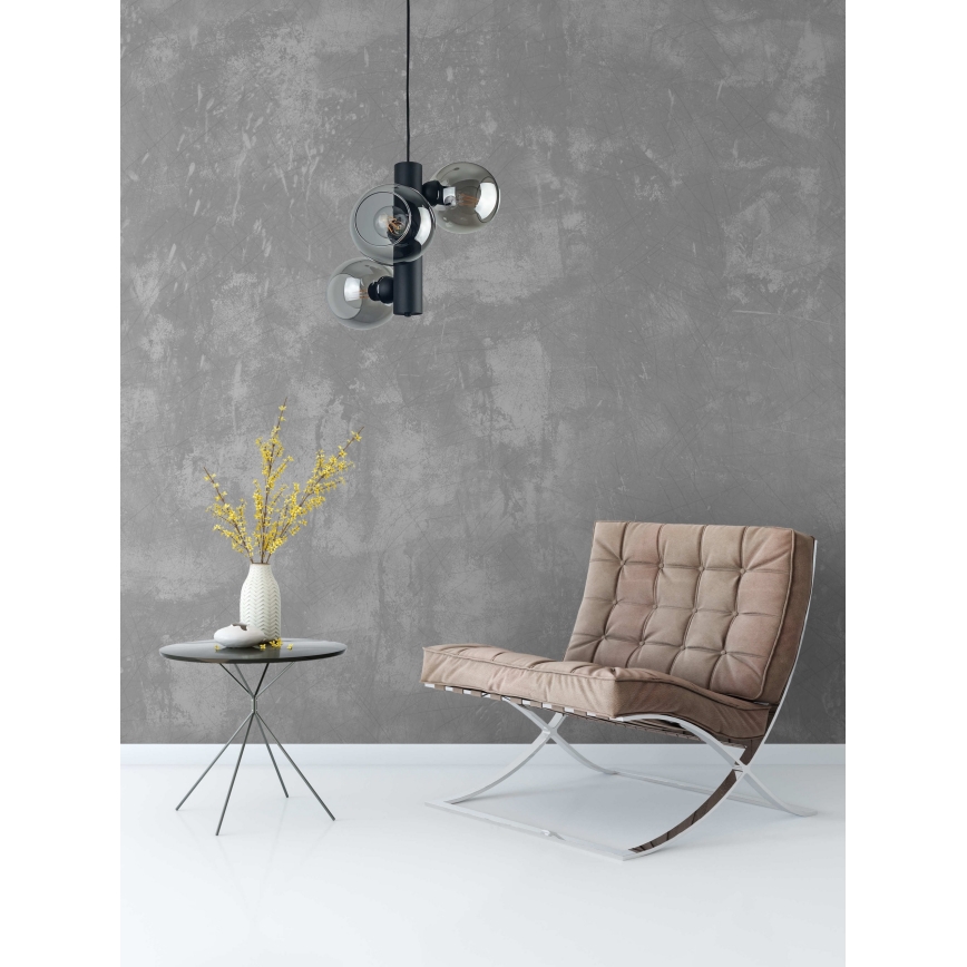 Lampadario a sospensione con filo TUBE 3xE27/60W/230V nero/fumé nero