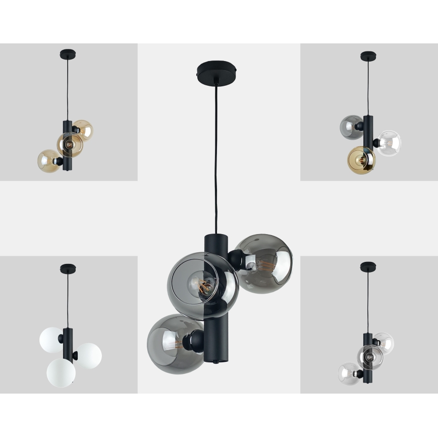 Lampadario a sospensione con filo TUBE 3xE27/60W/230V nero/fumé nero