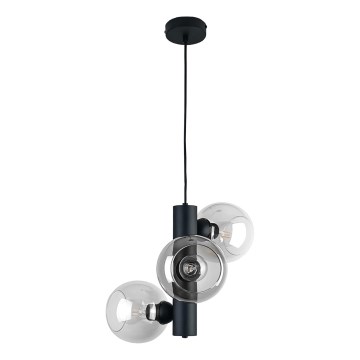 Lampadario a sospensione con filo TUBE 3xE27/60W/230V nero/limpido