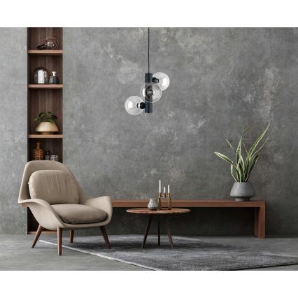 Lampadario a sospensione con filo TUBE 3xE27/60W/230V nero/limpido