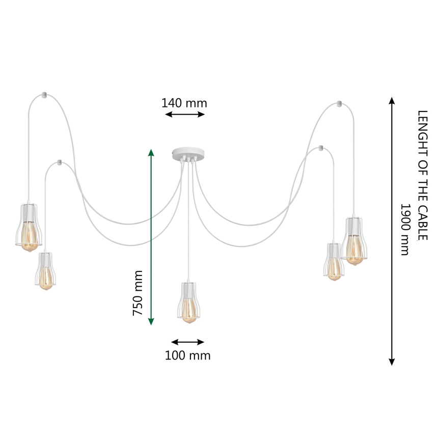 Lampadario a sospensione con filo TUBE 5xE27/15W/230V ragno bianco