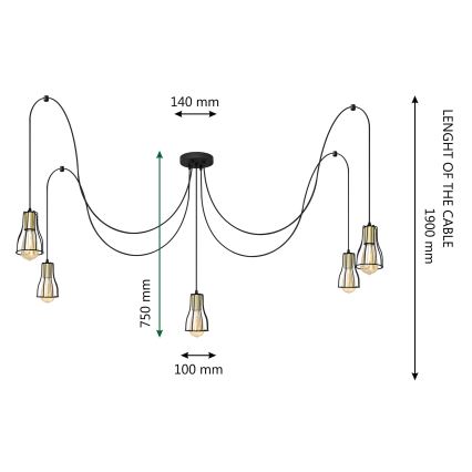 Lampadario a sospensione con filo TUBE 5xE27/15W/230V ragno nero/cromo lucido