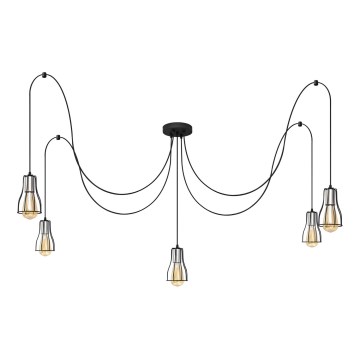 Lampadario a sospensione con filo TUBE 5xE27/15W/230V ragno nero/cromo lucido