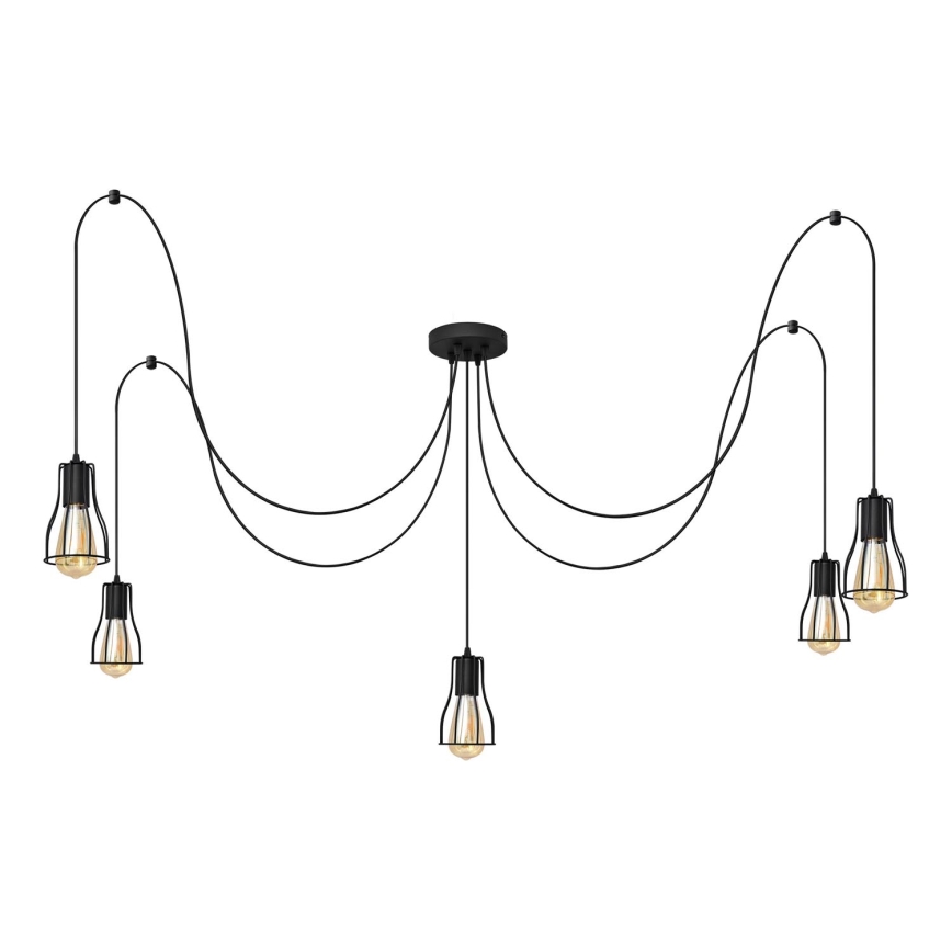 Lampadario a sospensione con filo TUBE 5xE27/15W/230V ragno nero