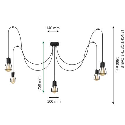 Lampadario a sospensione con filo TUBE 5xE27/15W/230V ragno nero