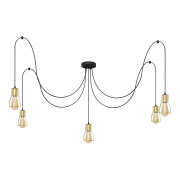 Lampadario a sospensione con filo TUBE 5xE27/15W/230V ragno nero/oro