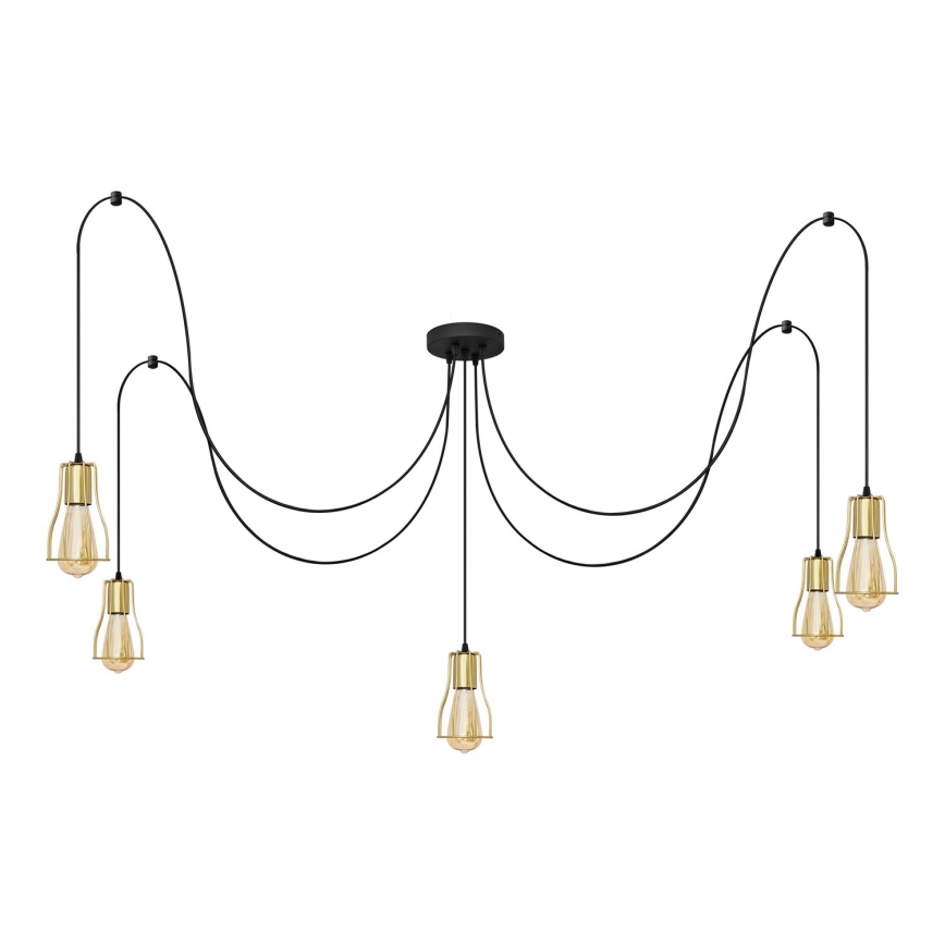 Lampadario a sospensione con filo TUBE 5xE27/15W/230V ragno nero/oro