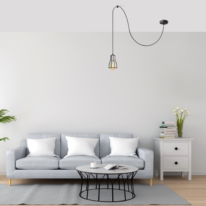 Lampadario a sospensione con filo TUBE LONG 1xE27/15W/230V nero/cromo lucido