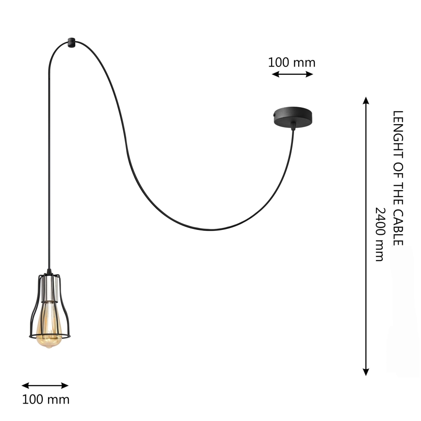 Lampadario a sospensione con filo TUBE LONG 1xE27/15W/230V nero/cromo lucido