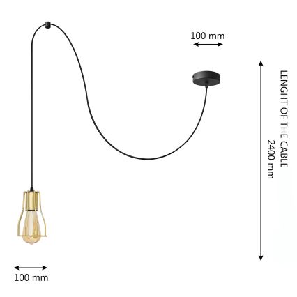 Lampadario a sospensione con filo TUBE LONG 1xE27/15W/230V nero/oro