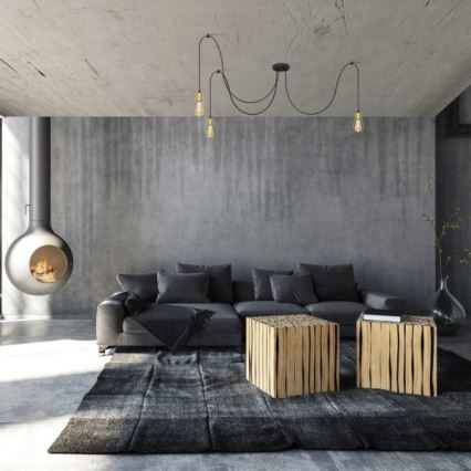 Lampadario a sospensione con filo TUBE LONG 3xE27/10W/230V nero/oro