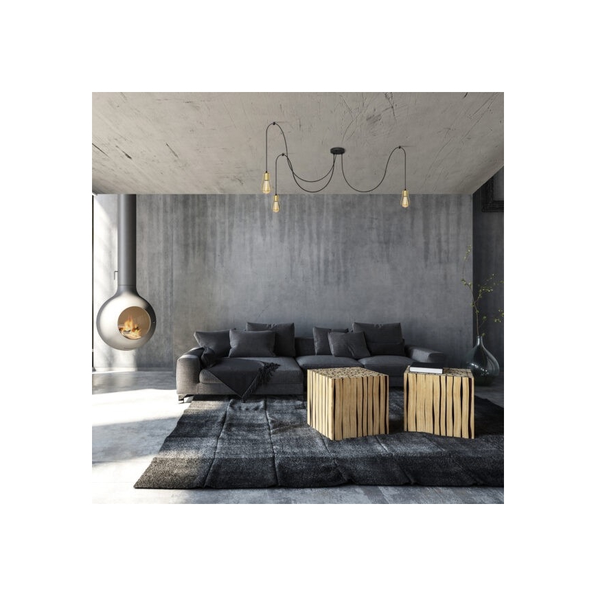 Lampadario a sospensione con filo TUBE LONG 3xE27/10W/230V nero/oro