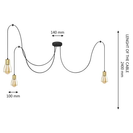 Lampadario a sospensione con filo TUBE LONG 3xE27/10W/230V nero/oro