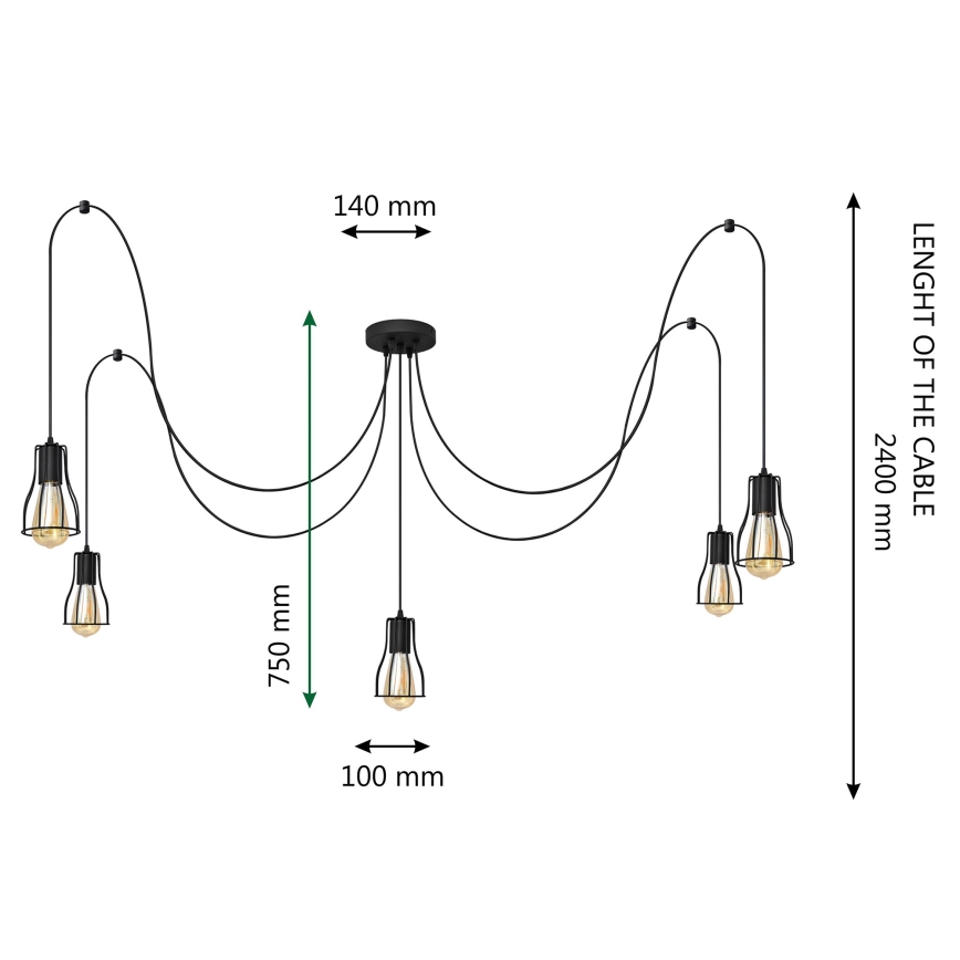 Lampadario a sospensione con filo TUBE LONG 5xE27/10W/230V nero