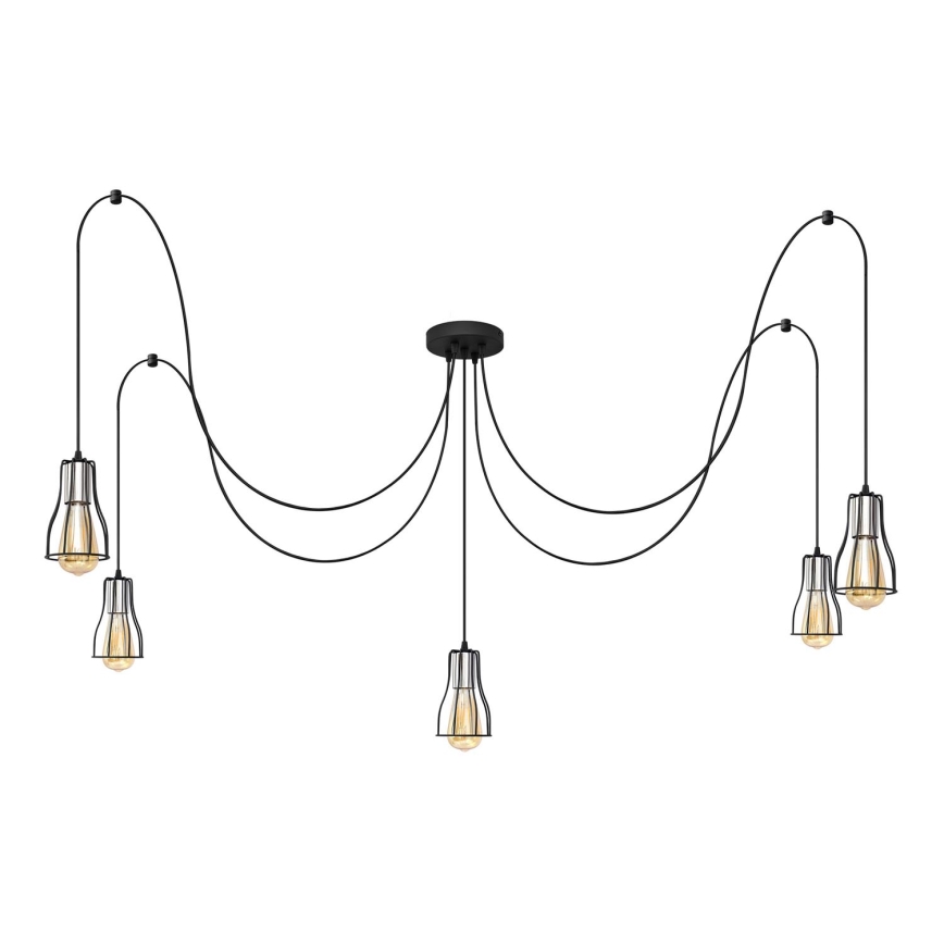 Lampadario a sospensione con filo TUBE LONG 5xE27/15W/230V nero/cromo lucido