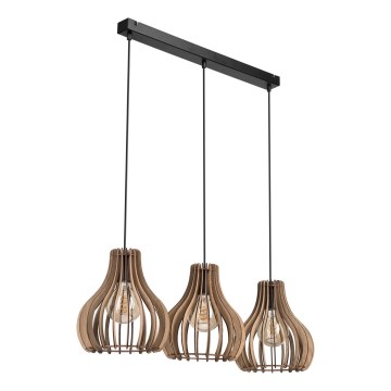 Lampadario a sospensione con filo TUCCI 3xE27/15W/230V quercia/nero