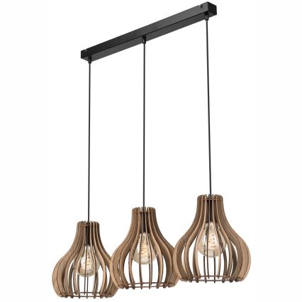 Lampadario a sospensione con filo TUCCI 3xE27/15W/230V quercia/nero
