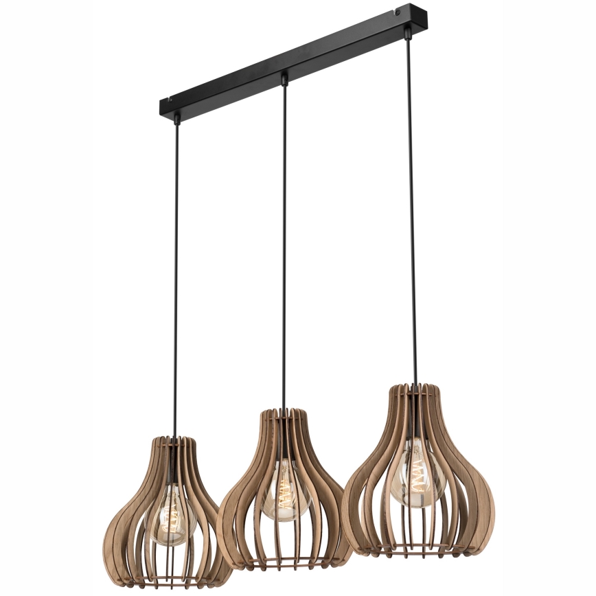 Lampadario a sospensione con filo TUCCI 3xE27/15W/230V quercia/nero