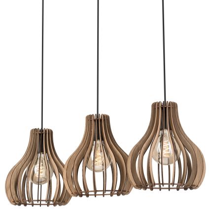 Lampadario a sospensione con filo TUCCI 3xE27/15W/230V quercia/nero