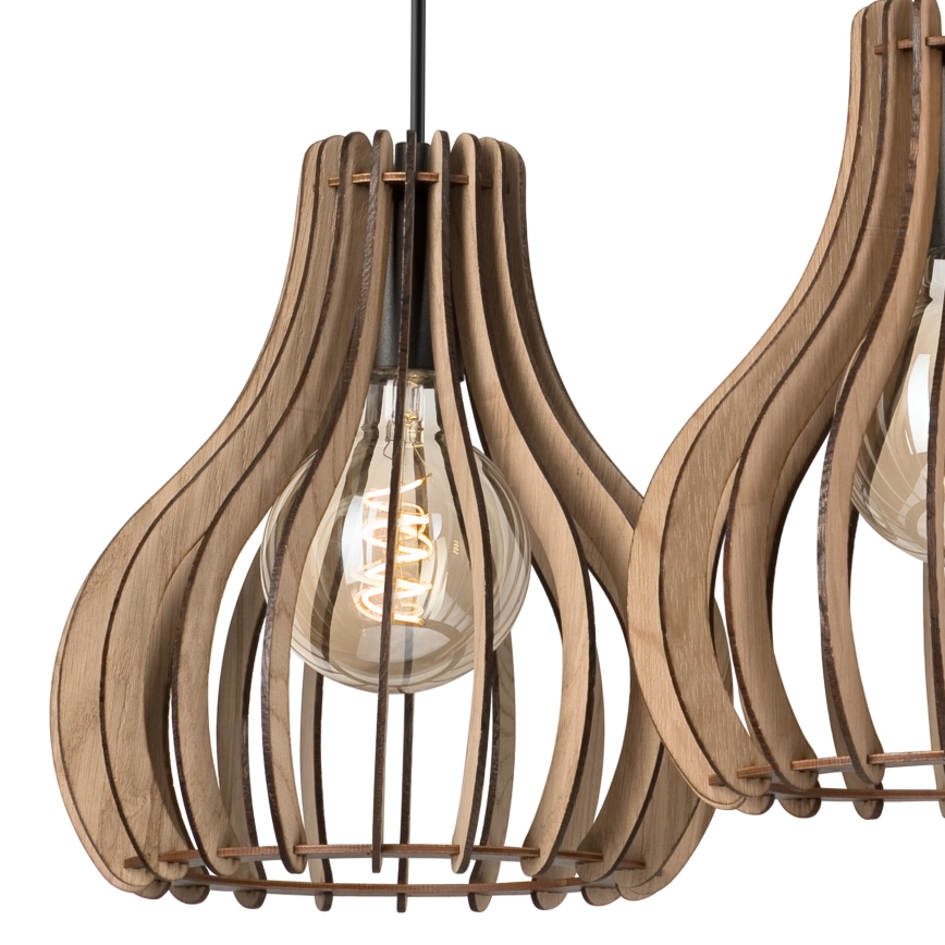 Lampadario a sospensione con filo TUCCI 3xE27/15W/230V quercia/nero