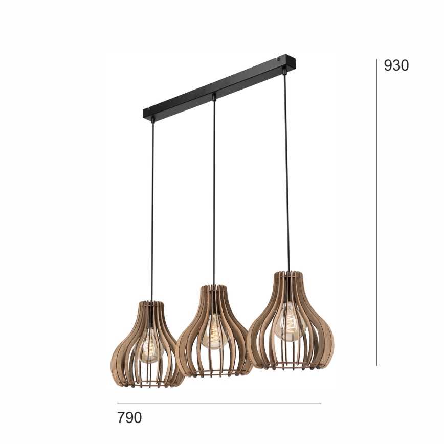 Lampadario a sospensione con filo TUCCI 3xE27/15W/230V quercia/nero