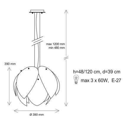 Lampadario a sospensione con filo TULIPANO 3xE27/60W/230V