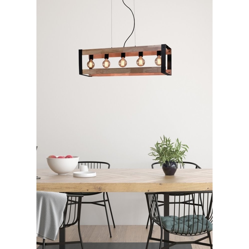 Lampadario a sospensione con filo VARNA 5xE27/40W/230V quercia