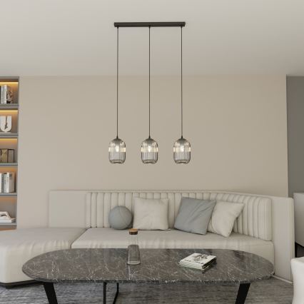 Lampadario a sospensione con filo VERDI 3xE27/15W/230V nero/grigio