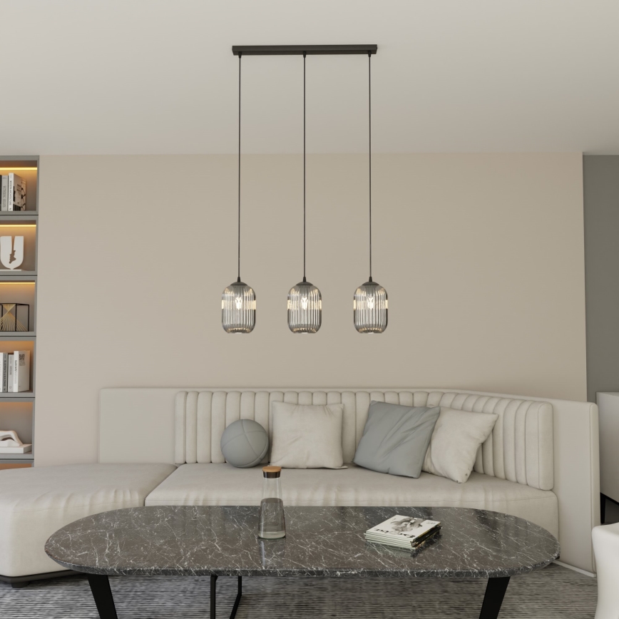 Lampadario a sospensione con filo VERDI 3xE27/15W/230V nero/grigio