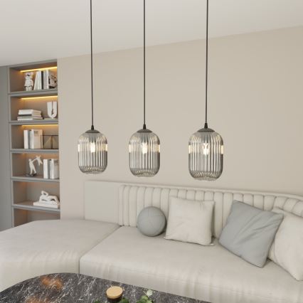 Lampadario a sospensione con filo VERDI 3xE27/15W/230V nero/grigio
