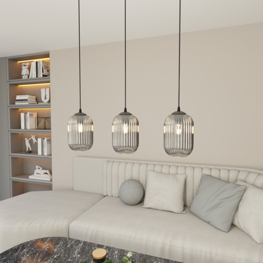 Lampadario a sospensione con filo VERDI 3xE27/15W/230V nero/grigio