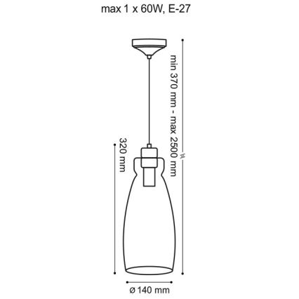 Lampadario a sospensione con filo VETRO 1xE27/60W/230V